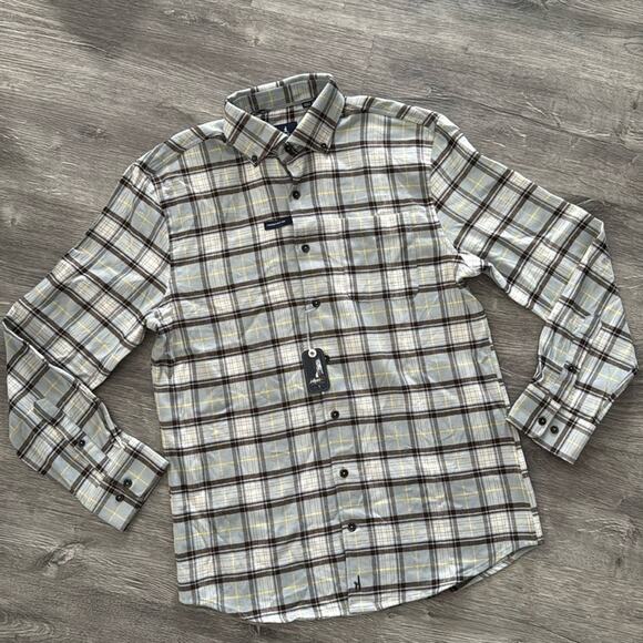 NWT johnnie-O Top Shelf Fulton Plaid Flannel Button Down Shirt Size Medium - Picture 1 of 9